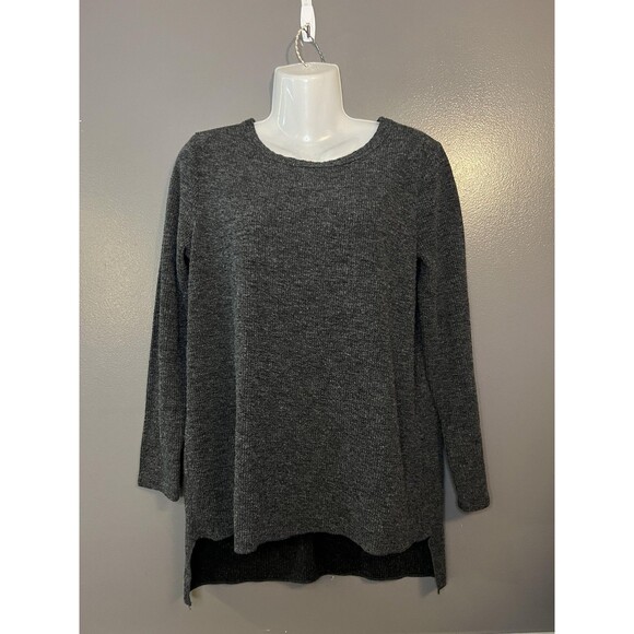 Clara Sunwoo Sweater Womens XS Gray Tunic High Low Hem Knit Stretch Made USA - Picture 1 of 6